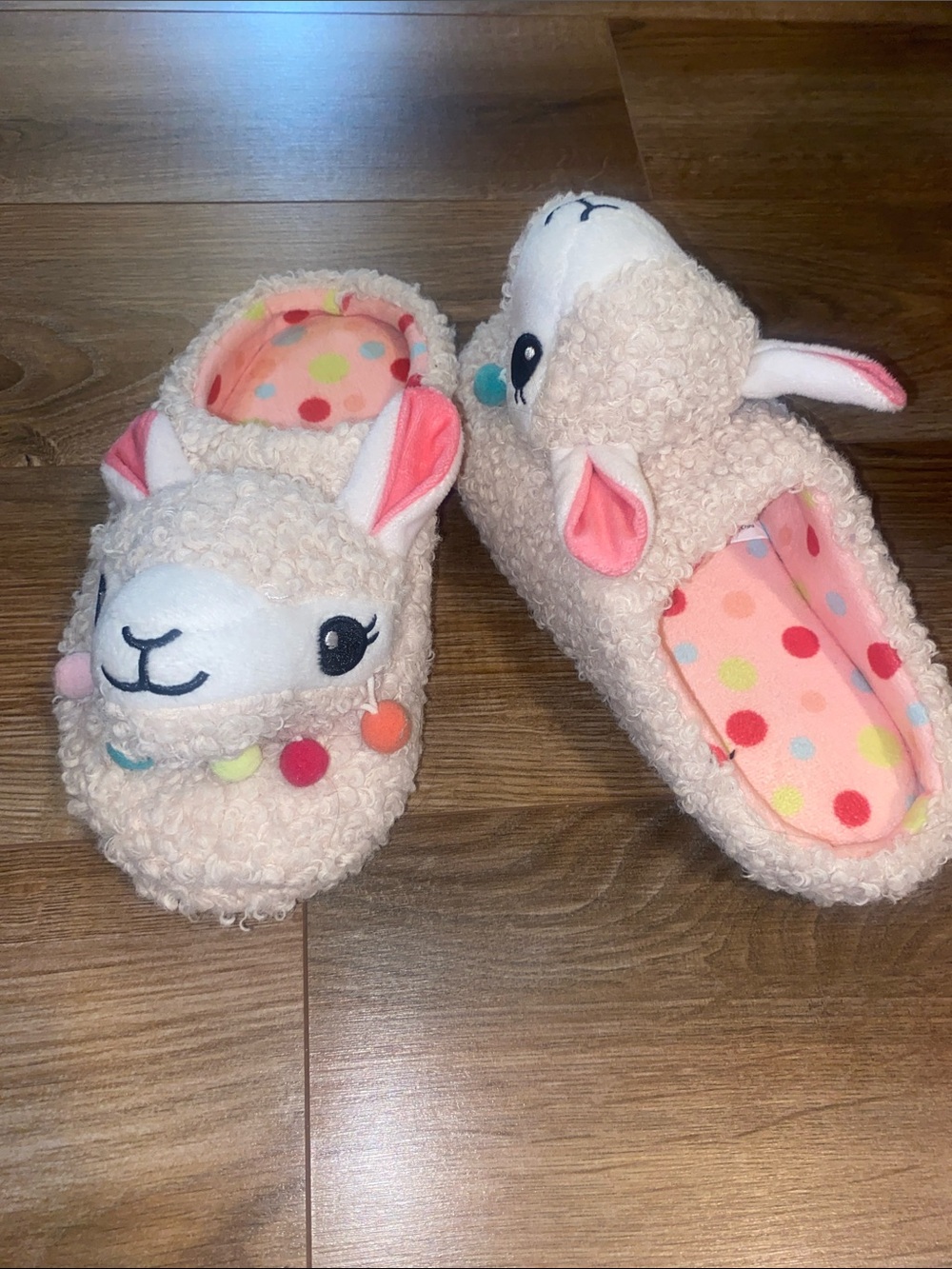 Plush Llama Slipper Mules in Soft Cream with Pink Accents